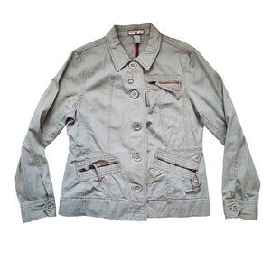 Carribean Joe Jacket Women's Size M Green Button Down Zipper Accent Pockets